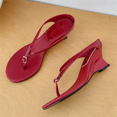 LIZAKOSHT - Designer Buckle Clip Toe Women Slippers Fashion Wedges High Heels Sandals Summer Flip Flops Female Shoes