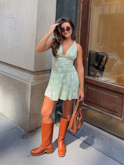 LIZAKOSHT - Summer Polka Dot Mini Dresses Women Casual V-neck Waist-cinching Sleeveless Pleated A-line Dress Fashion Lady Vacation Robe