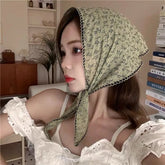 Lizakosht Japanese Small Floral Cotton Linen Triangle Scarf Women Spring Summer Forest Headband Silk Scarf Lace Decoration Photo Scarf New