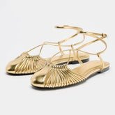 LIZAKOSHT - Fashion Flat Roman Sandals Women Narrow Band Comfort Fashion Beach Shoes Women Ankle Buckle Hollow Casual Weave Women Sandals