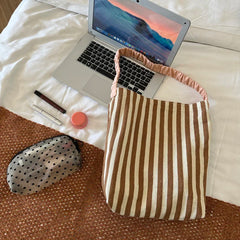 LIZAKOSHT - Fashion Ladies Contrast Striped Canvas Handbag Large Capacity Shoulder Bag For Female Simple Beach Vintage Casual Totes