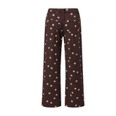 LIZAKOSHT - Women Polka Dot Wide Leg Jeans High Waisted Loose Fit Straight Leg Denim Pants Y2K Retro Trousers Preppy Streetwear