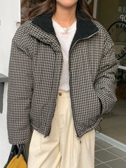 LIZAKOSHT  -  Retro Winter Cotton Jaet Women's Loose Long Sve Stand Collar Cheered Warm Coat Casual Versatile Two-Sided Wear