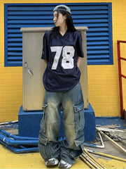 LIZAKOSHT - Y2k Sport Number Oversized T Shirt Women Short Sleeve V-neck Basketball Tees American Retro Hip Hop Harajuku Casual Tops