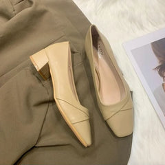 LIZAKOSHT - Shoes for Women Square Toe Ladies Summer Footwear with Medium Heels Moccasins Office Fashion Korean Style on Offer Shoe 39