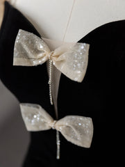 LIZAKOSHT - Sweetheart Bow Evening Dresses Elegant Puff Sleeves Mermaid Black Velvet Fishtail Noble Wedding Formal Party Prom Gowns Formal