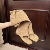 LIZAKOSHT - Summer Internal Elevation Women Knee High Boots Retro Style Clip Toe Shoes Ladies Causal Slip On Sandalias Booties