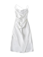 LIZAKOSHT - Summer French Style Low Collar Sling Dress Women High Waisted Wrap Hip Solid Slim Light Mature Style A-line Long Dress IYVL