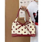 LIZAKOSHT - Retro Dot Red Handbag Women Versatile Bow Large Capacity Casual Shoulder Bags Ladies Sweet Cute Underarm Bag Aesthetic