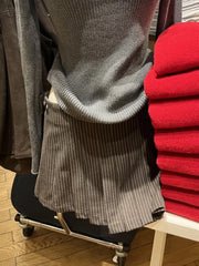 LIZAKOSHT - Coffee Striped Mini Pleated Skirts Women Spring Low Waist A-line Cotton Short Faldas Female Vintage Preppy Style Skirt New