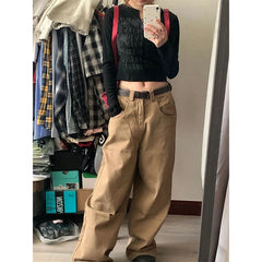 LIZAKOSHT  -  Y2K 2000S Cargo Jeans Women Vintage Oversized Denim Wide Leg Pants Japanese Harajuku High Waist Baggy Straight Trousers