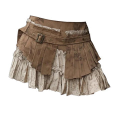 LIZAKOSHT - Skirt Patchwork Summer Women Vintage Dark Academia Design Mini Pleated Skirt Harajuku 2000s Aesthetic Y2k Cyber Wasteland Style