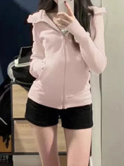 LIZAKOSHT - Fashion Hood for Women Fleece Women Casual Vintage Sweatshirts Solid Slim Long Sleeve Zipper Pockets Autumn Winter Hoodie