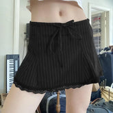 LIZAKOSHT - Mini Skirt Striped Printed Lace Trim Low Waist Gothic New Harajuku Punk Y2K High Waist Women Skirts High Street Short Skirt