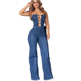 LIZAKOSHT - Fashion Sexy Solid Color Denim Jumpsuits Summer Clothes Women Strapless Backless Straight Jeans Playsuits One Pieces Overalls