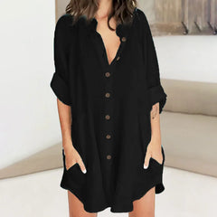 LIZAKOSHT - Women's Cotton Linen Nigthdress Single Breasted Summer Thin Ladies Home Dress Solid Comfortable Homewear Nightgown For Female