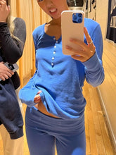LIZAKOSHT - Six Buttons Royal Blue Long Sleeve T-shirts Women Autumn O-neck Cotton Slim Tee Tops New Preppy Style Solid Simple Basic Tshirts