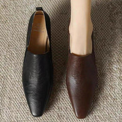 LIZAKOSHT - Lady's French Retro Temperament Low-heeled Shoes Women's Spring New Leather Pointed High Heels Small Leather Shoes Large Size 43