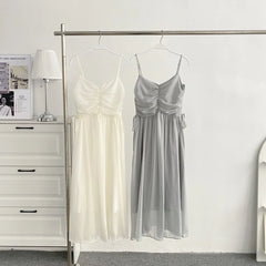 LIZAKOSHT  -  Vintage Spaghetti Strap Dress  Korean Elegant One Piece Dress Summer Fashion Evening Party Club Sleeveless Y2k Midi Dress White