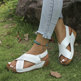 LIZAKOSHT - Clogs With Heel Low Sandals Woman Leather Large Size Summer Beach Shoes Open Toe Muffins shoe Suit Female Beige Thick Low-h