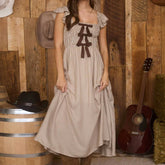 LIZAKOSHT - Women Vintage Plaid Dress Bow Smocked Ruffled Trim Flying Sleeve Long A-Line Dress Elegant Lady Cocktail Party Maxi Dress
