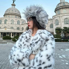 LIZAKOSHT  -  New Cool Girls Faux Fur Coat Long Belted Leopard Print Fox Fur Outerwears Women Autumn Winter Thick Warm Soft  Fluffy Overcoat