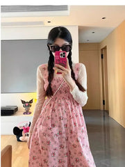 LIZAKOSHT - Braces Trousers Dopamine Pink Floral Fashion Women'S 2024 New Oversize Wide-Leg Casual Floor Mopping Pants Summer