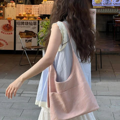 LIZAKOSHT - Pink Soft Leather Brief Solid Color Casual Large Capacity Handbag Tote Bags Women Commute Shoulder Bag