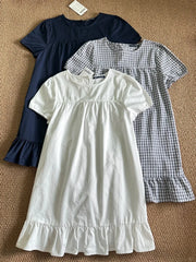 LIZAKOSHT - Solid Puff Sleeve Blair Dress Women Summer Chic Simple Ruffled Hem Cotton Loose Vestidos Sweet Cute Preppy Style Dresses New