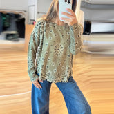LIZAKOSHT - Fashion Paisley Print Knit Sweater For Women Elegant O-neck Long Sleeve Cropped Pullover Lady Spring Chic Street Outerwear
