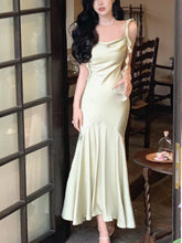 LIZAKOSHT - Summer Elegant Satin Strap Midi Dress Women Vintage Casual Even Party Dresses Pure Color One Piece Dress Korean Fashion