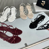 LIZAKOSHT - Brand Ankle Strap Sandals Women Fashion Thin High Heels Party Dress Shoes Narrow Band Casual Sandalias Black White Wine Red