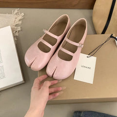 LIZAKOSHT  -  Spring New Tabi Ninja Shoes Women Round Spilt Toe Shallow Buckle Ballet Shoes Fashion Eelgant Low Heels Mary Jane Single Shoes