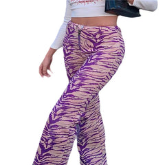 LIZAKOSHT - Ladies Pants Women Personality Striped Printed Trousers Zipper High Waist Slacks Tight Straight-leg Trousers Streetwear