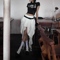 LIZAKOSHT - New Small Style Lace Splicing Irregular High Waist A-line Short Skirt