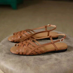 LIZAKOSHT - New Outdoor Handmade Cross Weaving Sandals Vintage Elegant Beach Shoes Summer Slippers Women's Flat Shoes