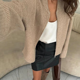 LIZAKOSHT  -  Double-Head Zipper Knitted Sweater Cardigan Solid Color Bomber Jacket Women's Commute Coat Top Minimalism Knitwear Overcoat