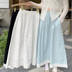 LIZAKOSHT - Fresh and Fashionable Lace Lace Splicing Half Skirt Summer New Versatile Loose High Waist Long Skirt