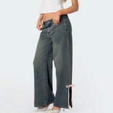LIZAKOSHT - Women's Spring Fall Denim Pants Bow Decor Split Wide Leg Trousers with Multi Pockets Y2K Vintage Boyfriend Denim Pants