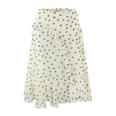 LIZAKOSHT - Romantic Apricot Polka Dot Print Chiffon Midi Long Skirt Women Zipper Waist Tierred Ruffles A-lined Asymmetry Skirts Holiday