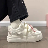 LIZAKOSHT - Kawaii White Women's Sneakers Sports Shoes Flats Spring Summer Tennis Female Platform Vulcanize Skateboard Korean Footwear