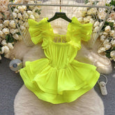 LIZAKOSHT - European Goods Small Shirt Explosion Heavy Pressed Ruffled Edge Halter Chiffon Shirt Slim Short Ruffled Swing Top Woman Tops