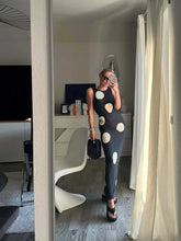 LIZAKOSHT - Retro Large Polka Dots Sleeveless Dress Women Chic Round Neck Off-shoulder Slim Midi Dresses Lady Holiday Street Vestidos