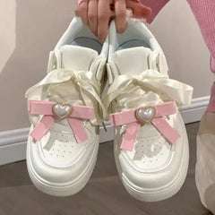 LIZAKOSHT - Kawaii White Women's Sneakers Sports Shoes Flats Spring Summer Tennis Female Platform Vulcanize Skateboard Korean Footwear