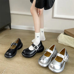 LIZAKOSHT - Retro Woman Shoes All-Match Female Footwear Oxfords Shallow Mouth Clogs Platform Dress Summer Leather New Creepers Mary Janes