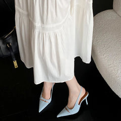 LIZAKOSHT - Spring New Brand Women Sandal Fashion Shallow Slip On Ladies Elegant Slingback Shoes Thin High Heel Dress Pumps New Woman