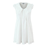 LIZAKOSHT - Sweet White Spliced Lace open Buttons Peter Pan Collar Mini Sleeveless Dress Women Wood ears Hem Loose Straight Short Vestidos