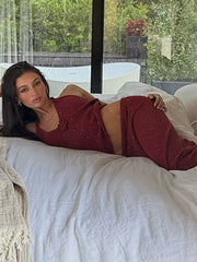 LIZAKOSHT - 3D Flower Shiny Knitted Skirts Outfits Women Elegant Halter Sleeveless Backless Suits Female 2025 Summer Chic Fashion Beach Sets