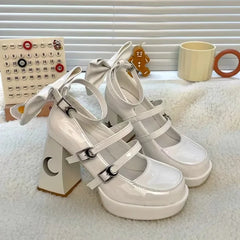 LIZAKOSHT - Mary Janes Vintage Black Sandals Woman Buckle Non-Slip Casual Medium Heels Office Ladies Solid Elegant Hollow Out Heels