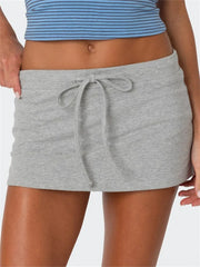 LIZAKOSHT - Women Fashion Short Mini Skirts Solid Color Drawstring Elastic Waist Skirts Summer Slim Fit Casual Skirts Summer Club